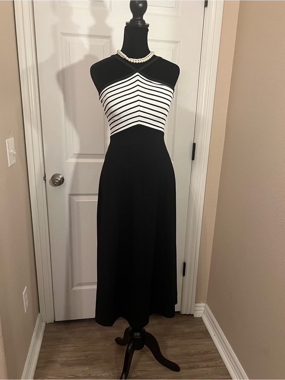 Cupshe Black and White Halter Stripe Midi Dress